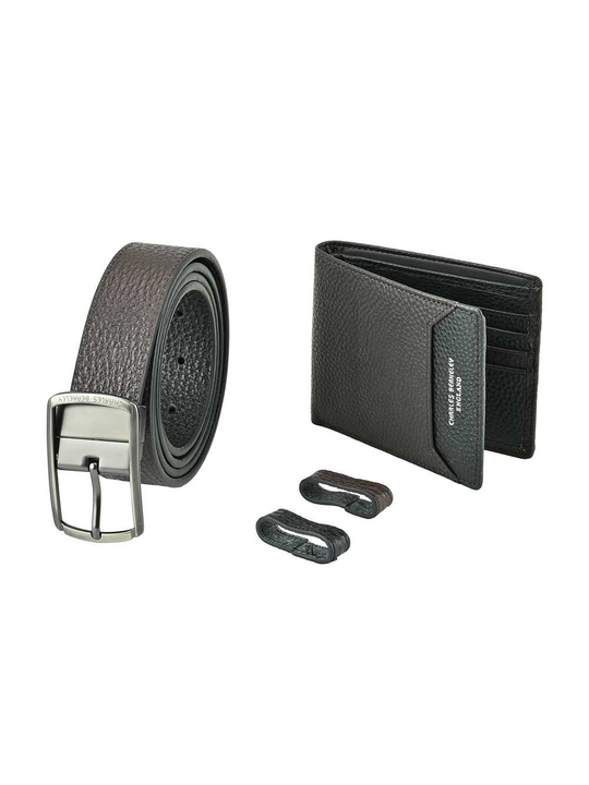 Tumbled Leather Wallet & Gun Metal Buckle Belt Gift Set